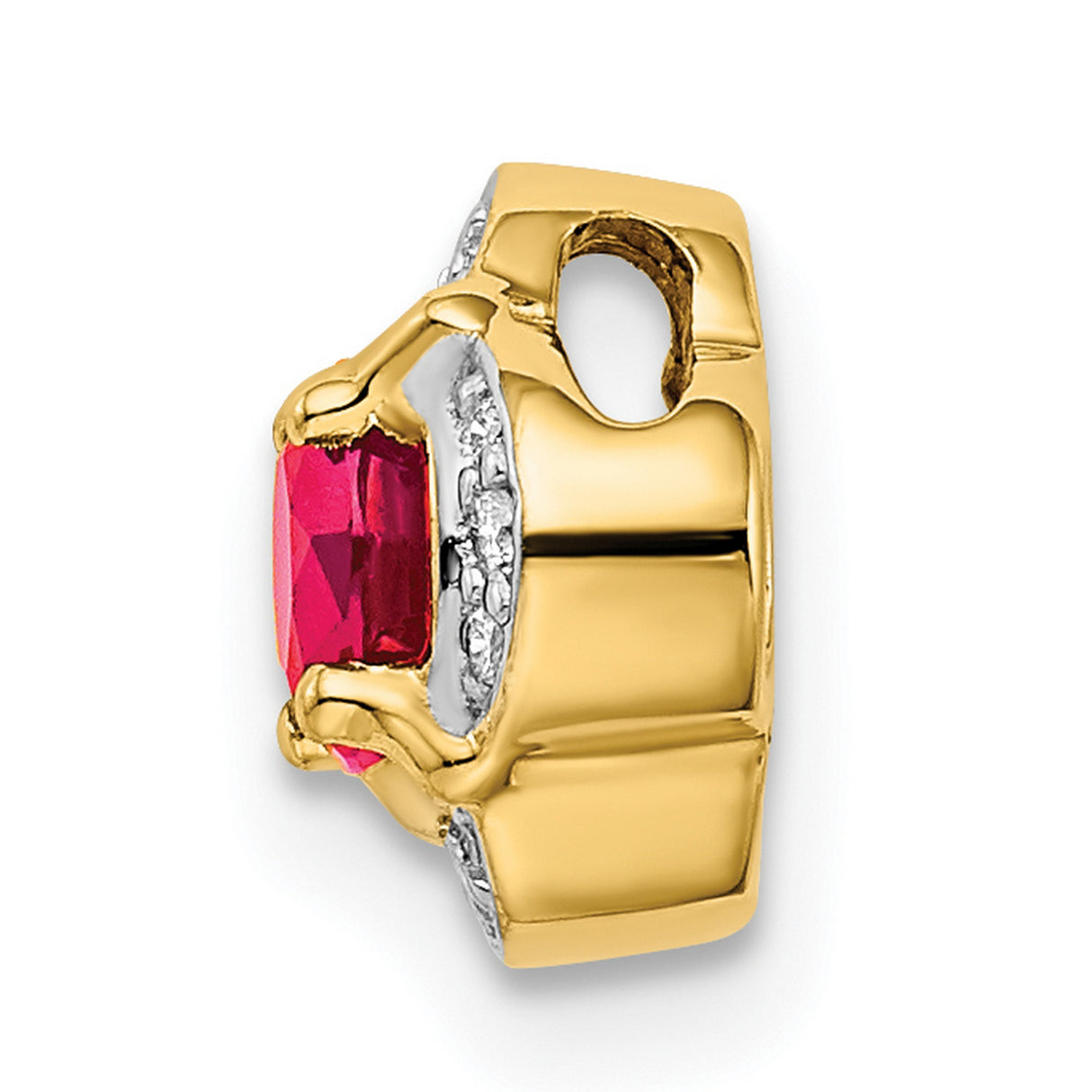 Diamond and .33 Ruby Fancy Chain Slide Charm Pendant in Real 14k Yellow Gold