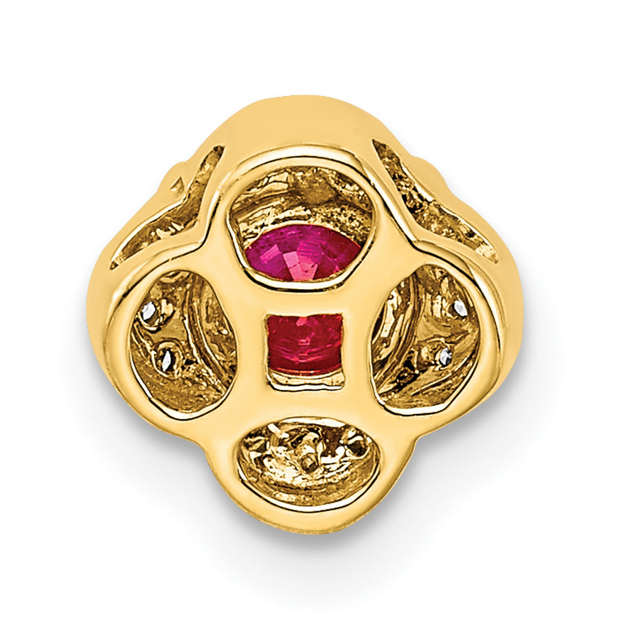 Diamond and .33 Ruby Fancy Chain Slide Charm Pendant in Real 14k Yellow Gold