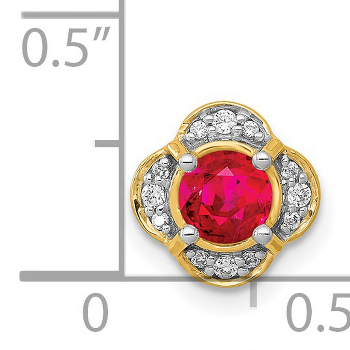 Diamond and .33 Ruby Fancy Chain Slide Charm Pendant in Real 14k Yellow Gold