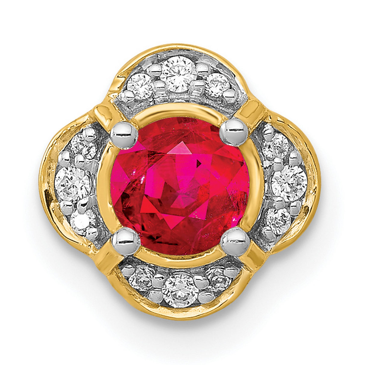 Diamond and .33 Ruby Fancy Chain Slide Charm Pendant in Real 14k Yellow Gold