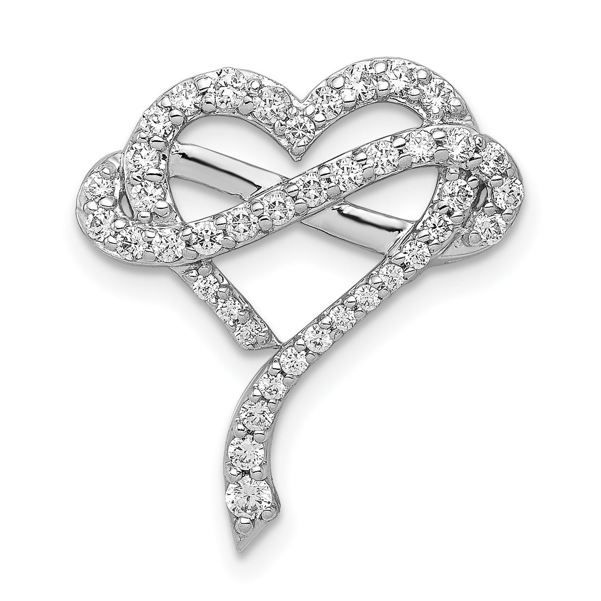 14k White Gold Heart Brooch with Diamond Accents, Infinity Knot Design for Women