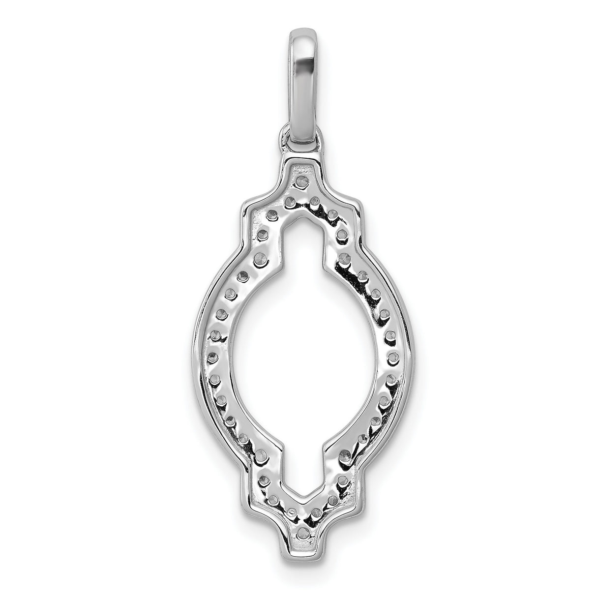14k White Gold Diamond Pendant with Open Marquise Design and Geometric Edges