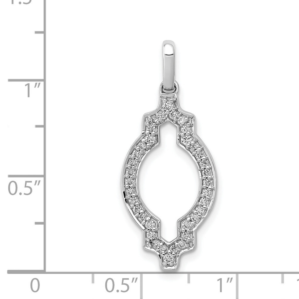 14k White Gold Diamond Pendant with Open Marquise Design and Geometric Edges