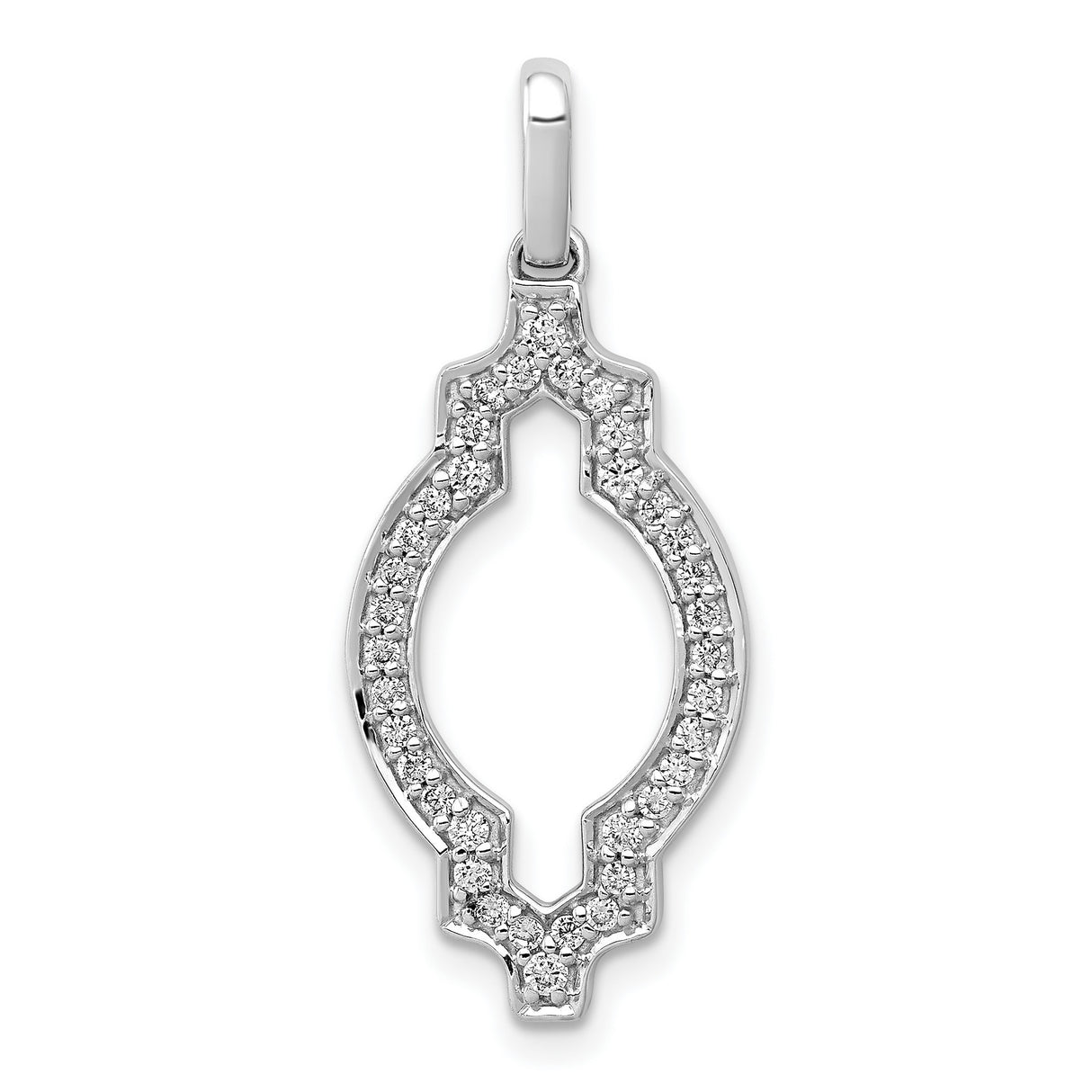 14k White Gold Diamond Pendant with Open Marquise Design and Geometric Edges