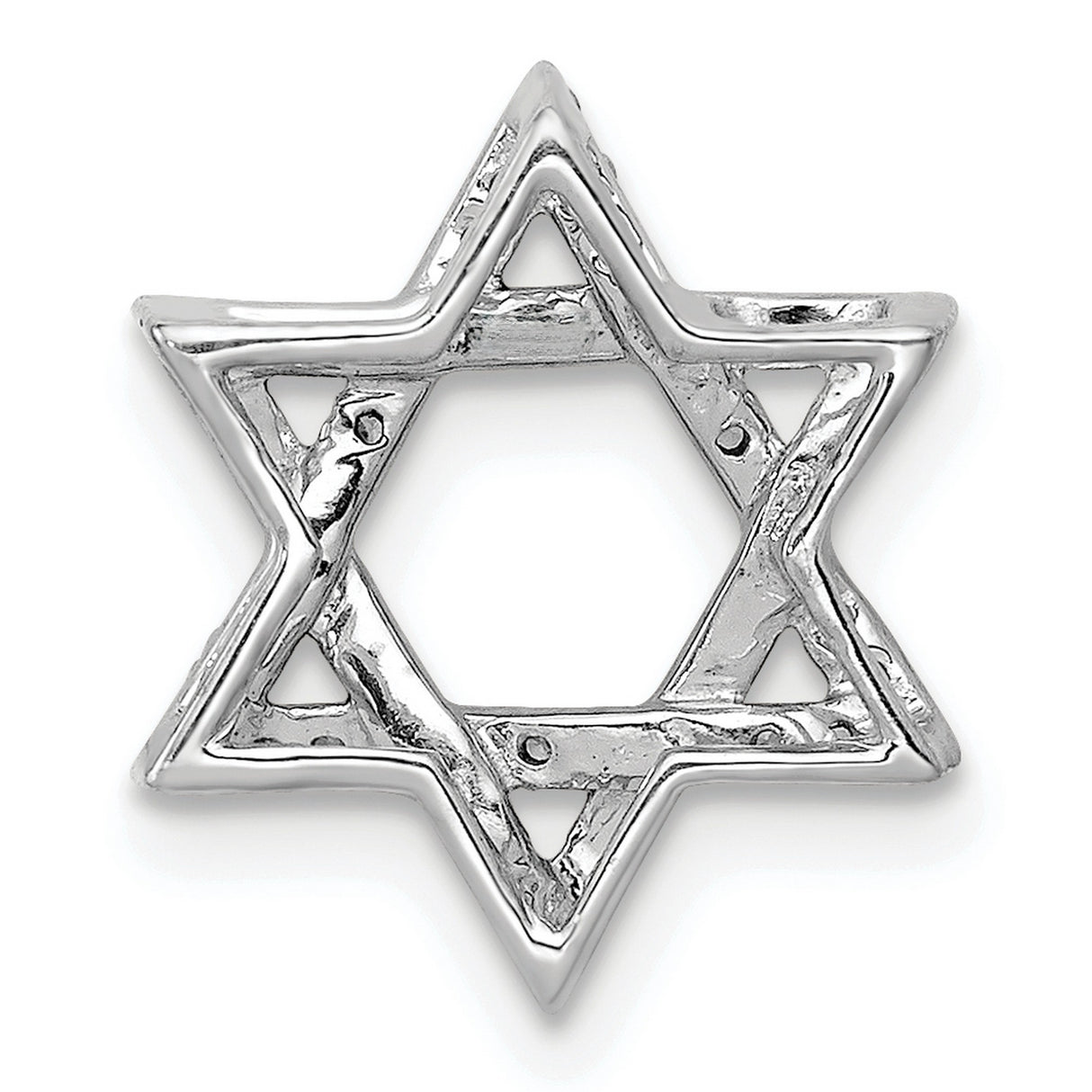 14k White Gold Star of David Pendant with Diamond Accents, Polished and Textured Finish