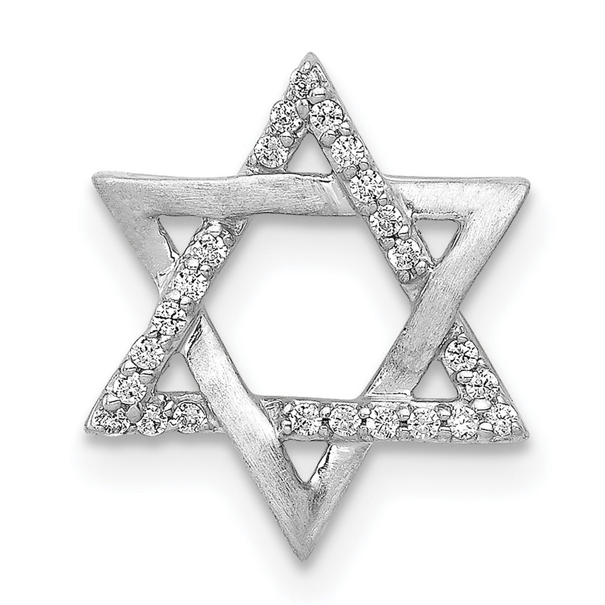 14k White Gold Star of David Pendant with Diamond Accents, Polished and Textured Finish