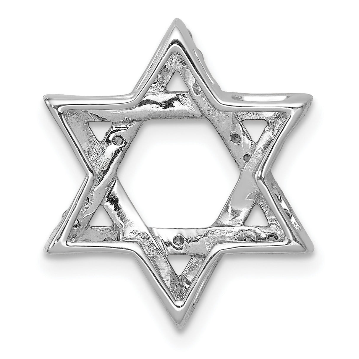 14k White Gold Star of David Pendant with Diamond Accents, Polished Finish, Judaica Charm