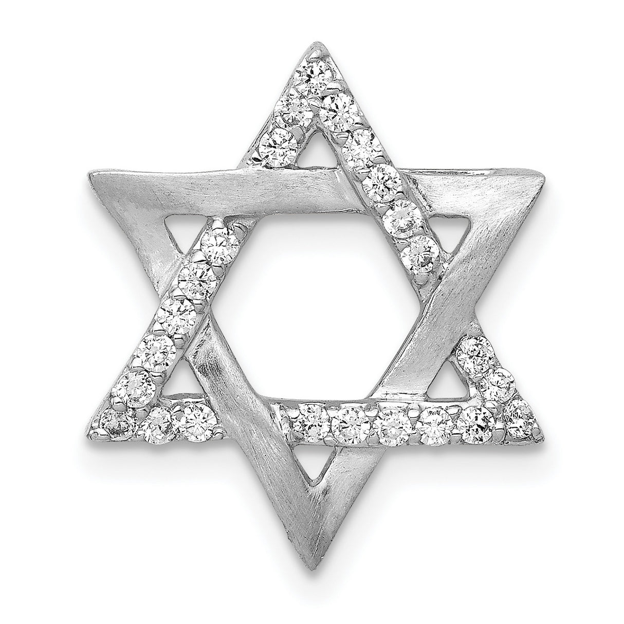14k White Gold Star of David Pendant with Diamond Accents, Polished Finish, Judaica Charm