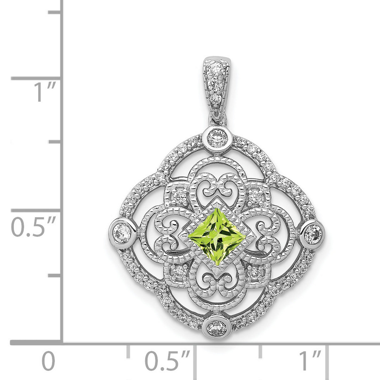 Diamond and .40 Peridot Fancy Filigree Charm Pendant in Real 14k White Gold
