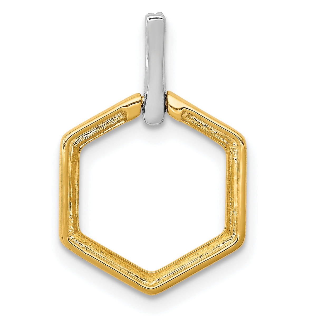 14k Two-Tone Gold Hexagon Pendant with Diamond Accent Bail, Modern Geometric Charm