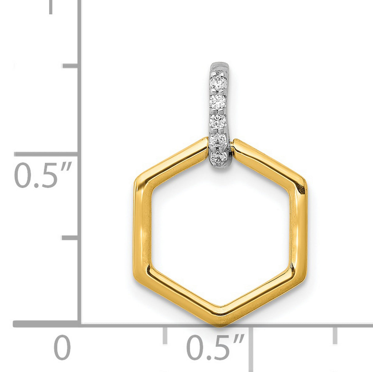 14k Two-Tone Gold Hexagon Pendant with Diamond Accent Bail, Modern Geometric Charm