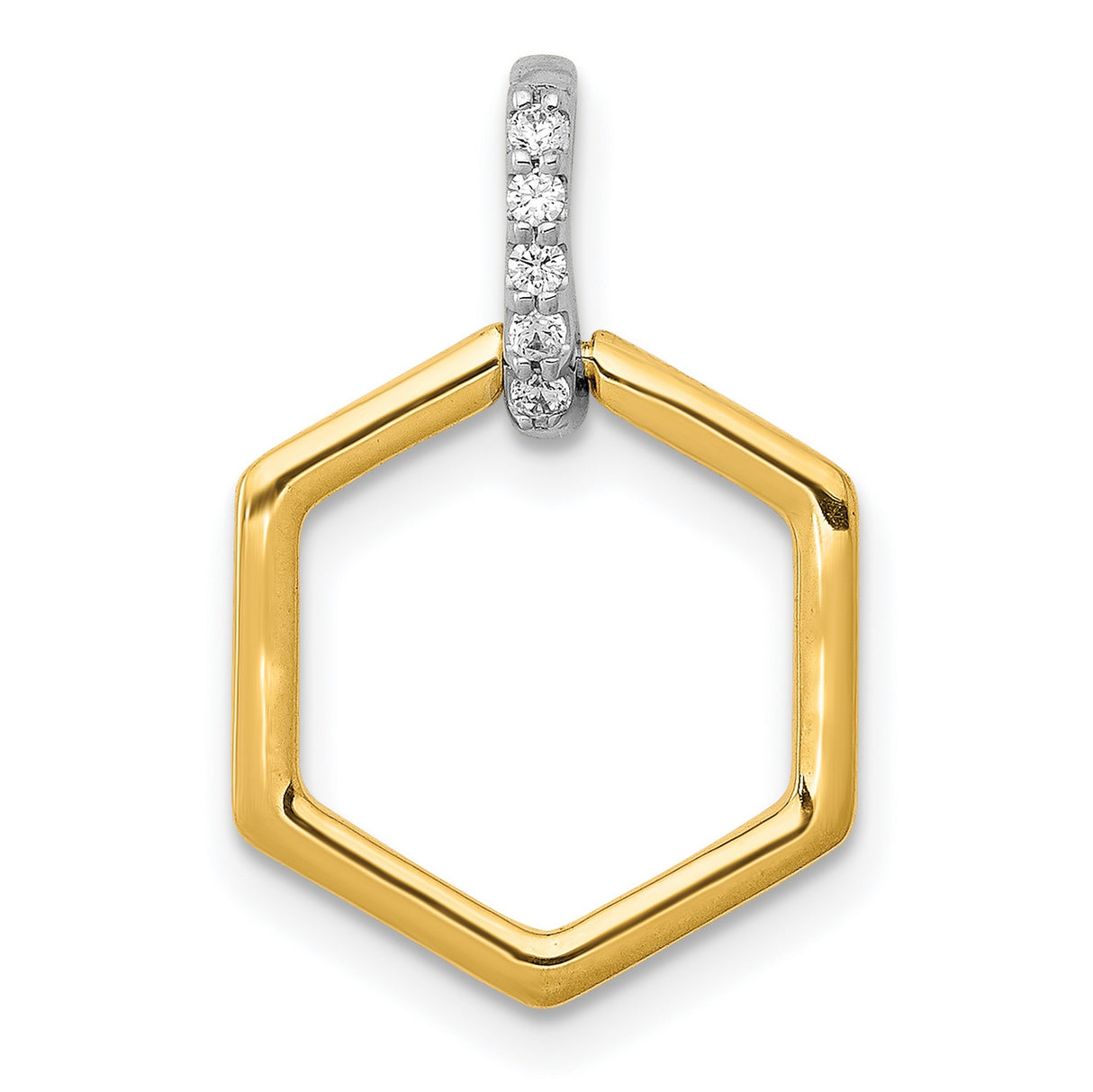 14k Two-Tone Gold Hexagon Pendant with Diamond Accent Bail, Modern Geometric Charm