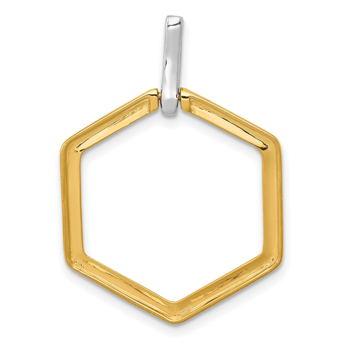14k Two-Tone Gold Hexagon Pendant with Diamond-Accented Bail, Modern Geometric Design