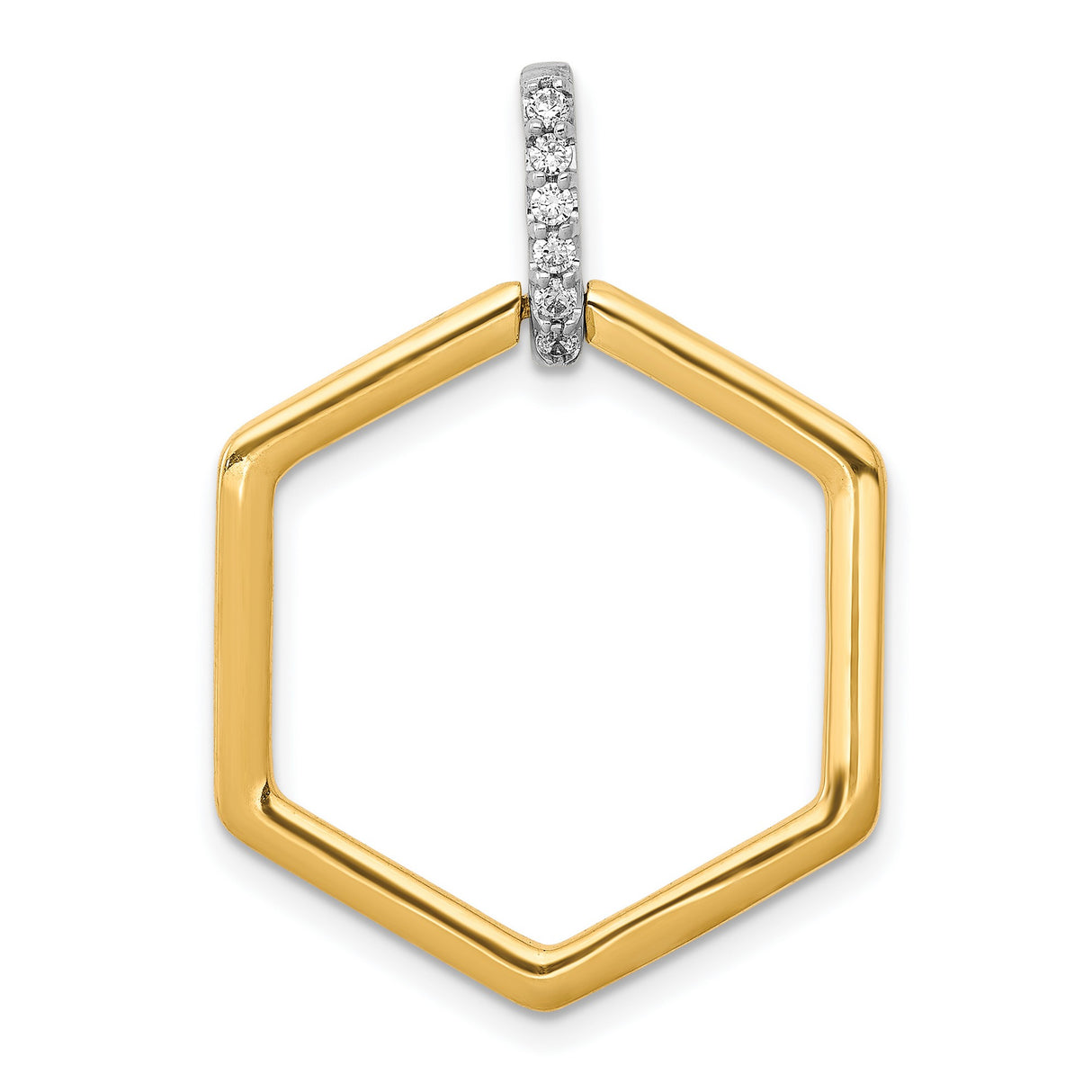 14k Two-Tone Gold Hexagon Pendant with Diamond-Accented Bail, Modern Geometric Design