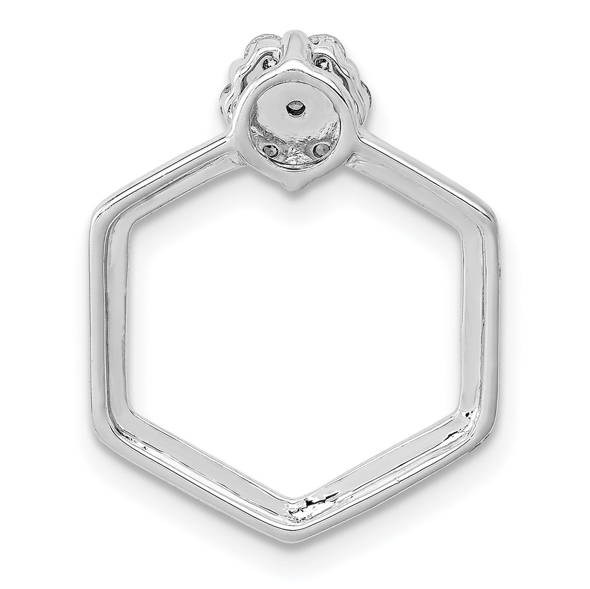 14k White Gold Ring with Diamond Cluster, Hexagon Band, Floral and Geometric Design