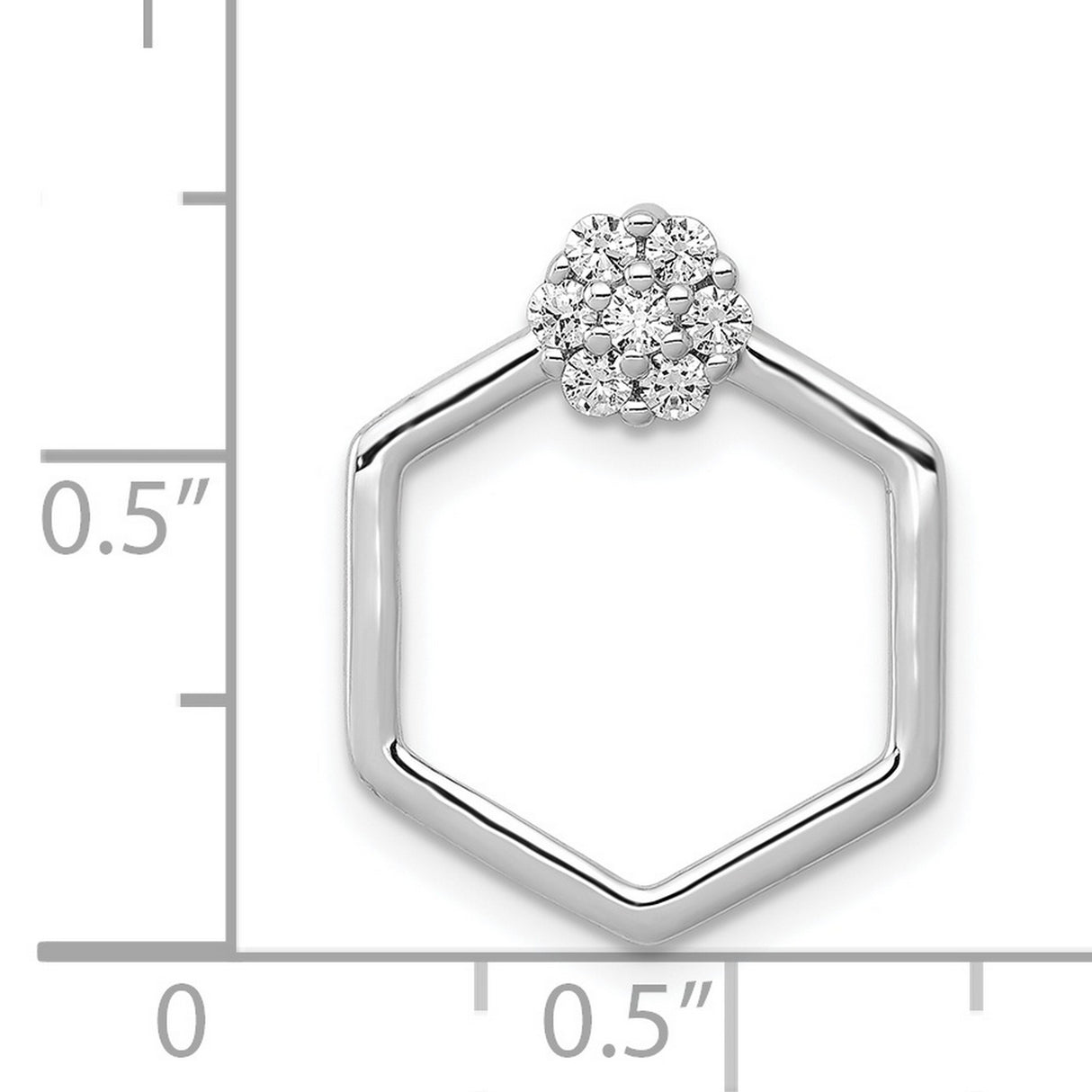 14k White Gold Ring with Diamond Cluster, Hexagon Band, Floral and Geometric Design