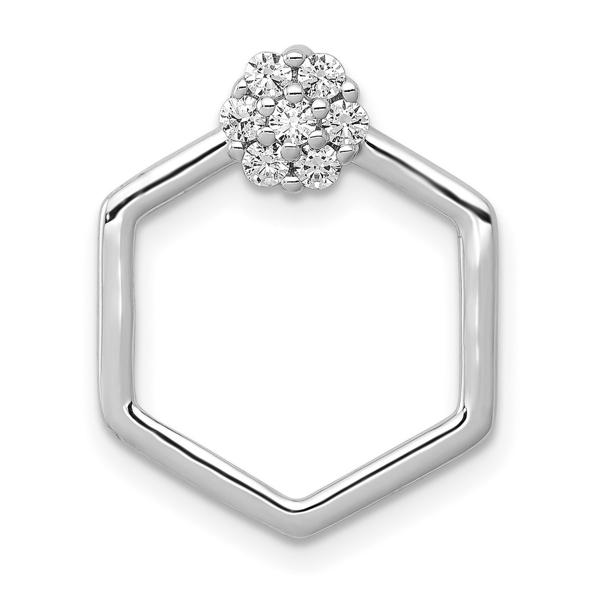 14k White Gold Ring with Diamond Cluster, Hexagon Band, Floral and Geometric Design