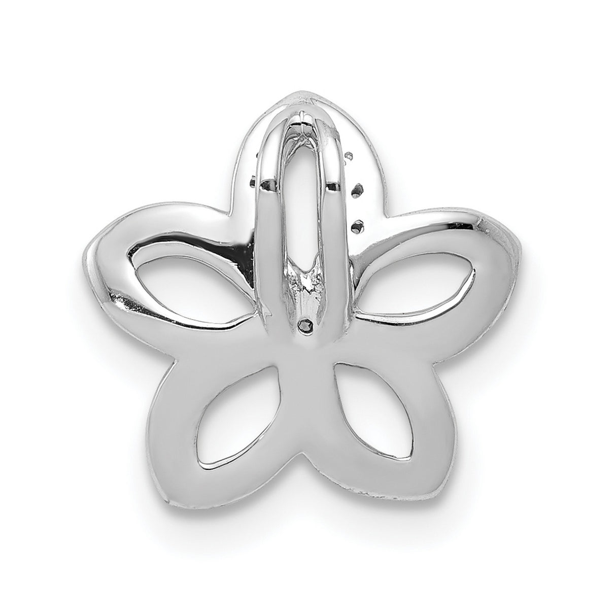 14k White Gold Pendant with Diamond Accents, Stylized Open Petal Flower Design for Women