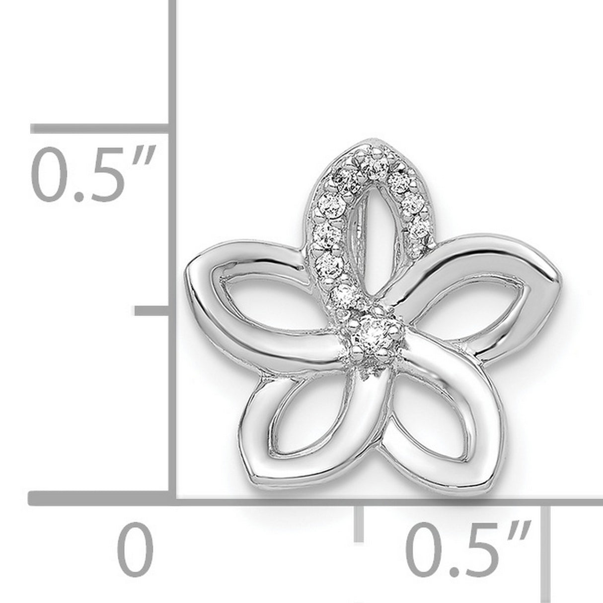 14k White Gold Pendant with Diamond Accents, Stylized Open Petal Flower Design for Women