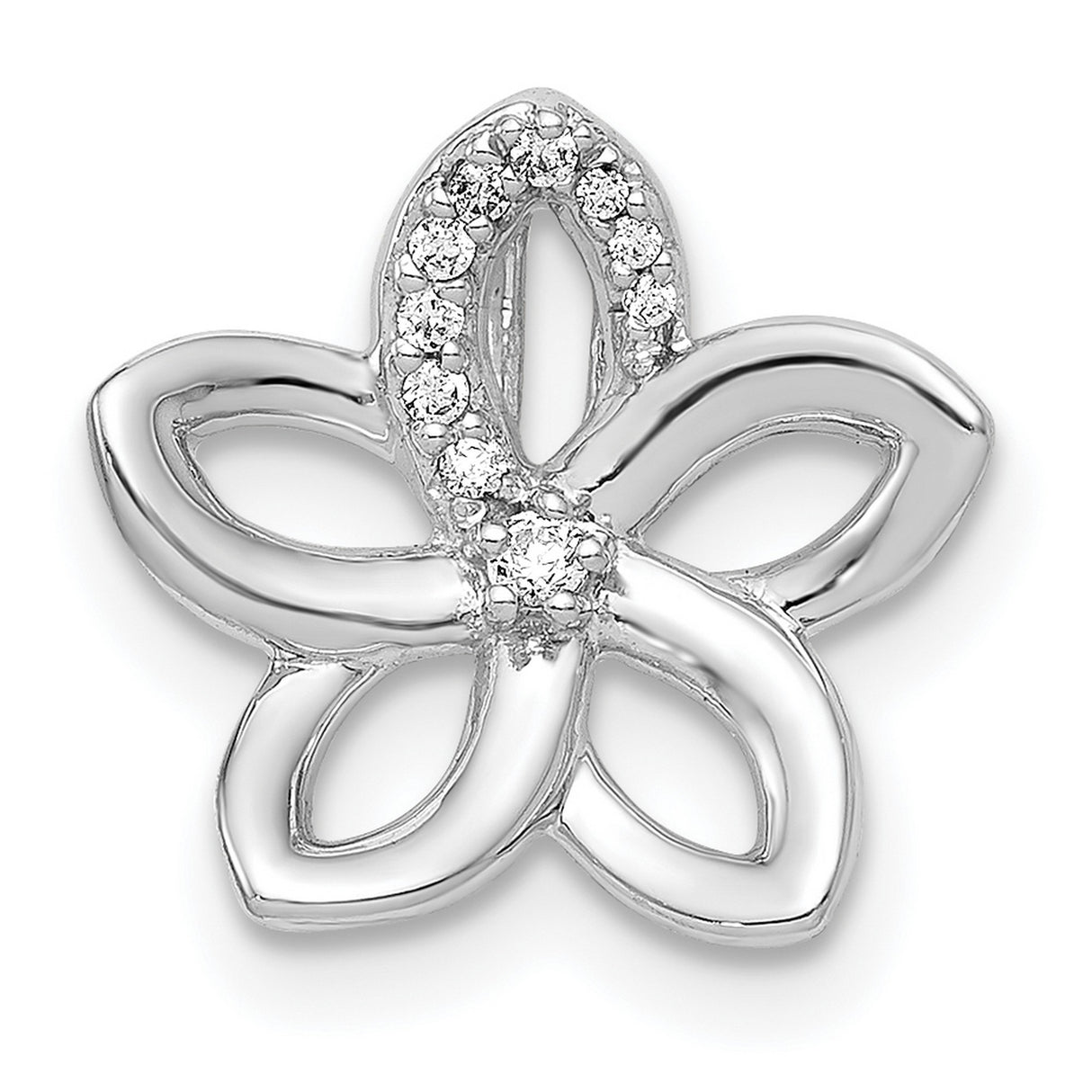 14k White Gold Pendant with Diamond Accents, Stylized Open Petal Flower Design for Women