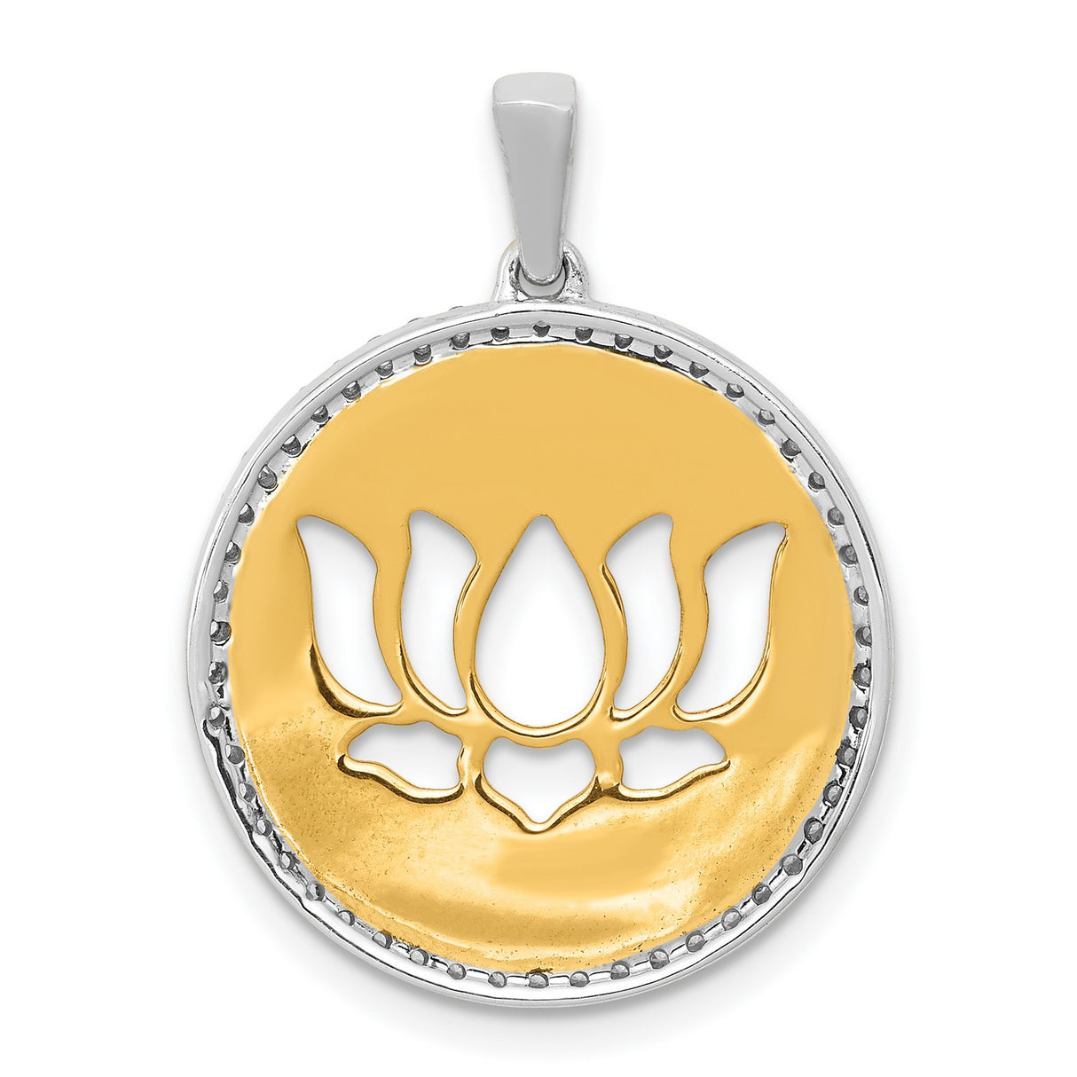 14k Two-Tone Gold Lotus Flower Pendant with Diamond Cut Accents, Spiritual Medallion for Women