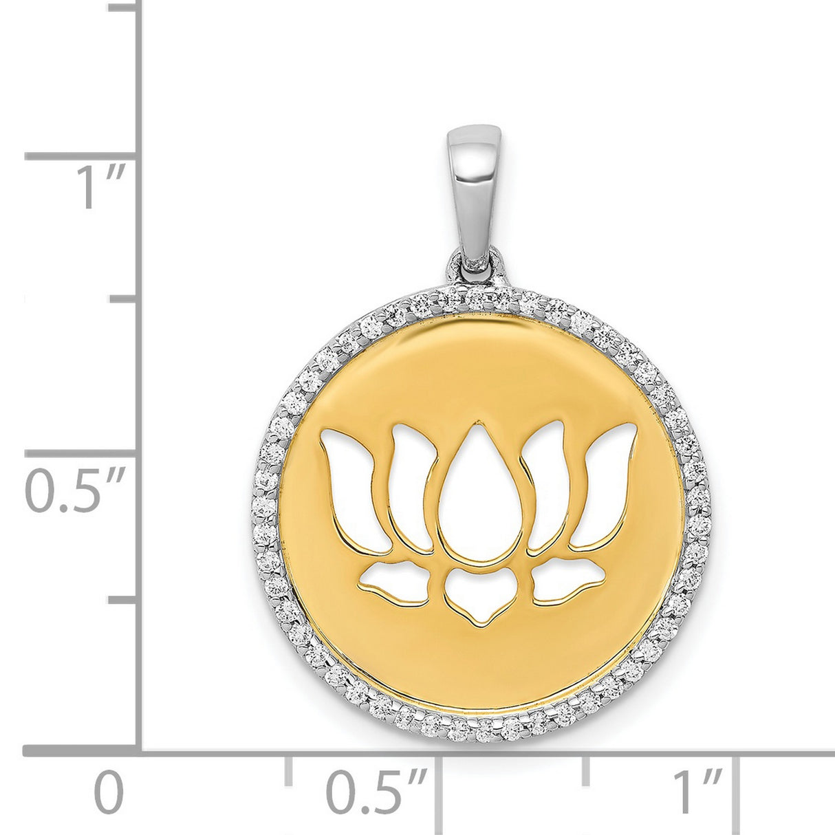 14k Two-Tone Gold Lotus Flower Pendant with Diamond Cut Accents, Spiritual Medallion for Women