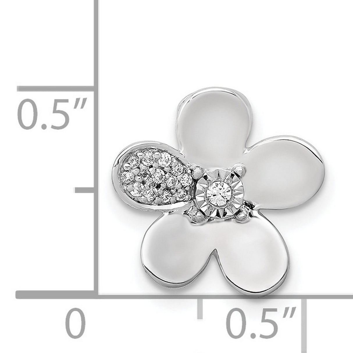 14k White Gold Flower Pendant with Diamond Accented Center and Polished Petal Design