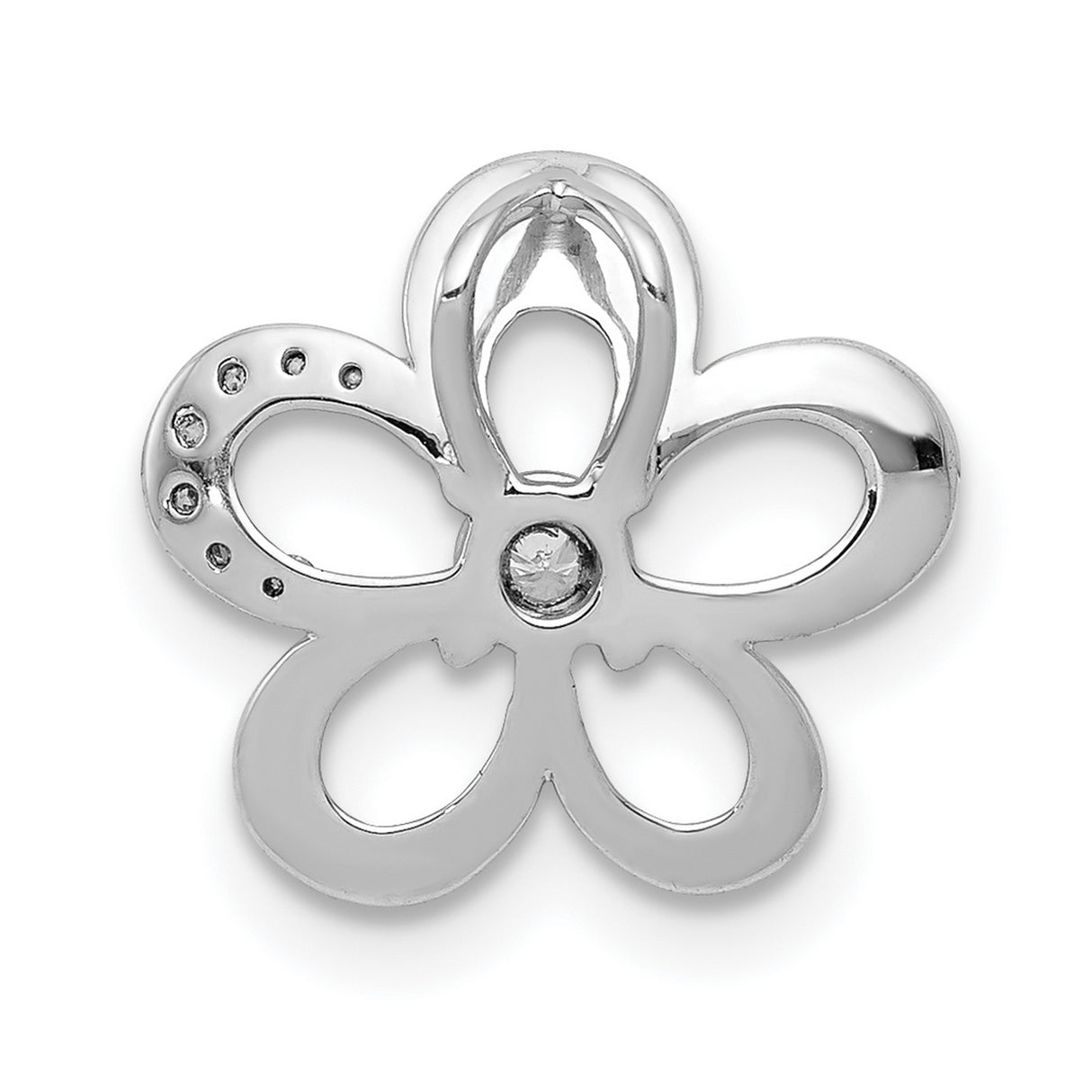14k White Gold Flower Pendant with Diamond Accents, Open Petal Design, Nature-Inspired Jewelry