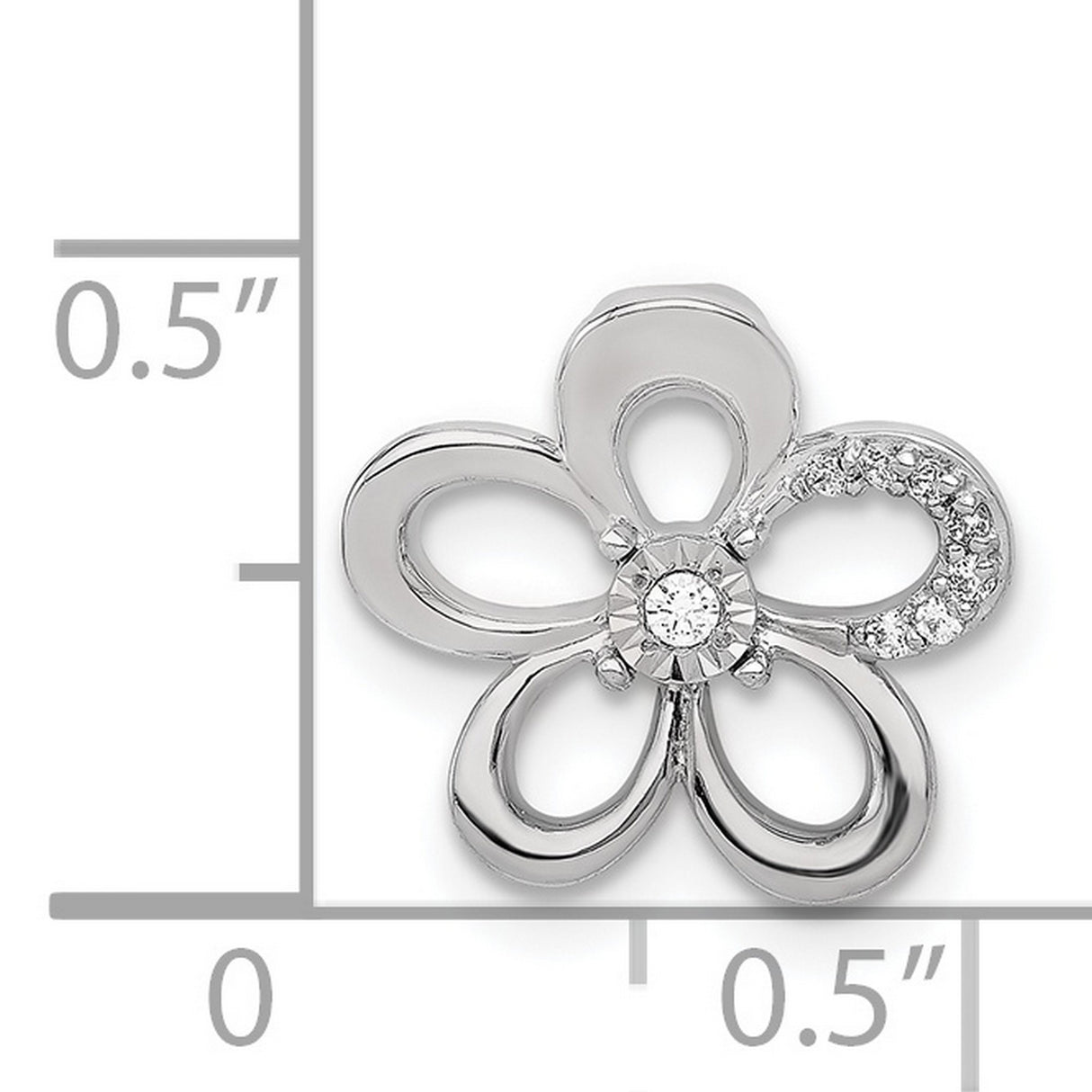 14k White Gold Flower Pendant with Diamond Accents, Open Petal Design, Nature-Inspired Jewelry