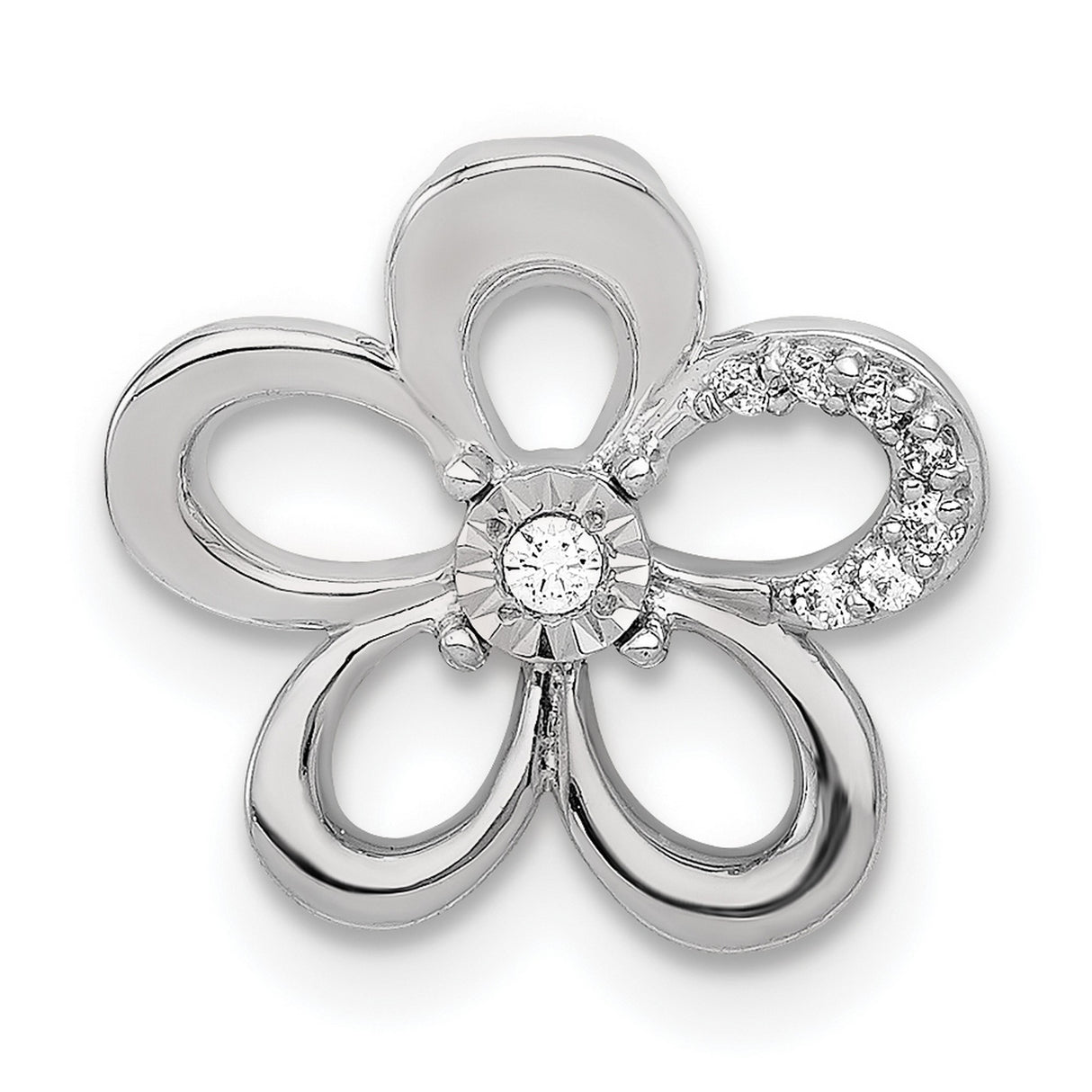 14k White Gold Flower Pendant with Diamond Accents, Open Petal Design, Nature-Inspired Jewelry