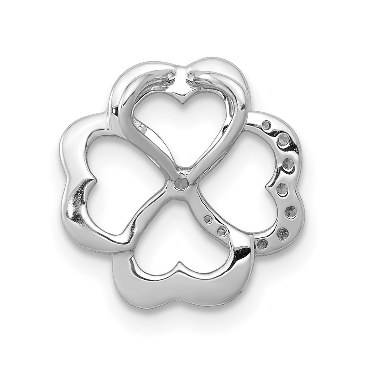 14k White Gold Heart Clover Pendant with Diamond Accents, Four-Petal Floral Design