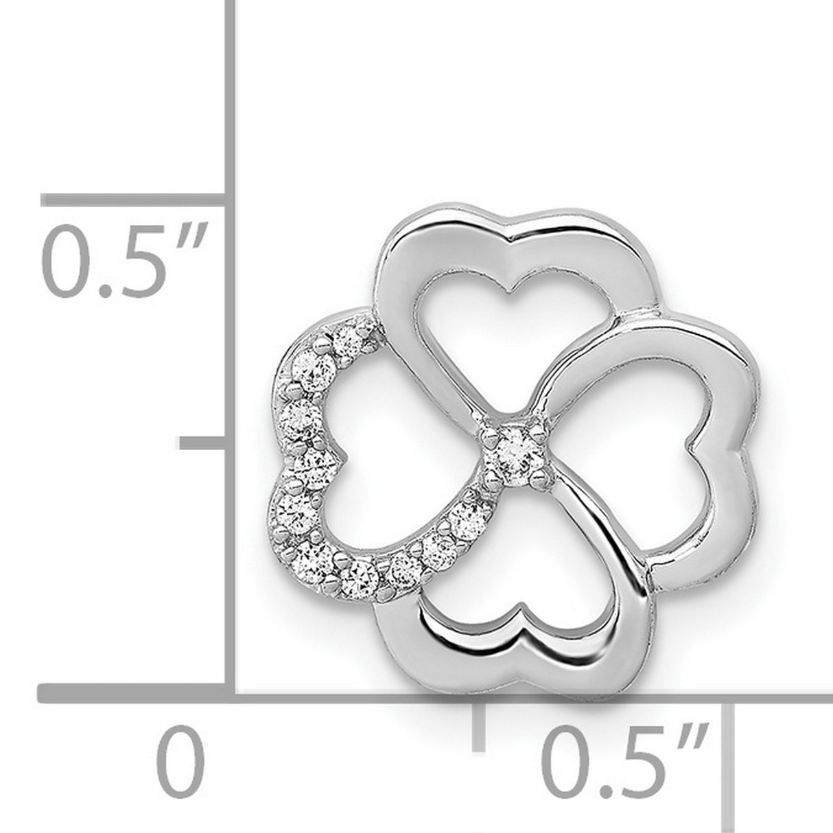 14k White Gold Heart Clover Pendant with Diamond Accents, Four-Petal Floral Design