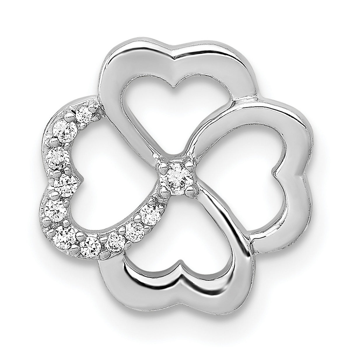 14k White Gold Heart Clover Pendant with Diamond Accents, Four-Petal Floral Design