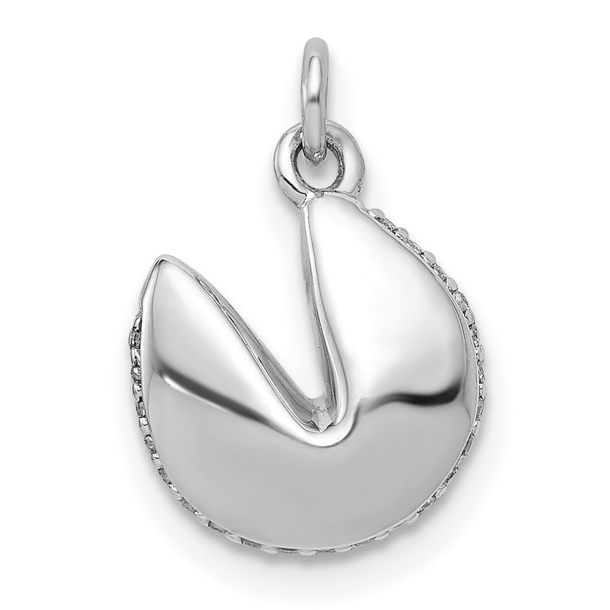 14k White Gold Fortune Cookie Pendant with Diamond, Symbolic Asian-Inspired Design