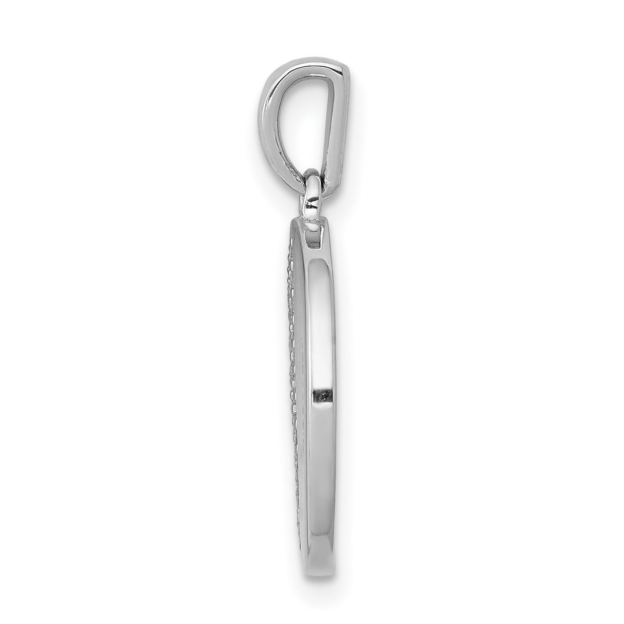14k White Gold Round Pendant with Half Pave Diamond Accent, Minimalist Balance Design