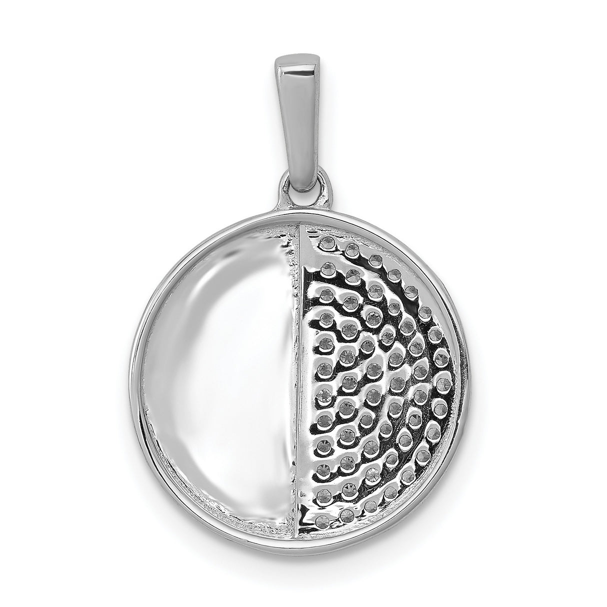 14k White Gold Round Pendant with Half Pave Diamond Accent, Minimalist Balance Design