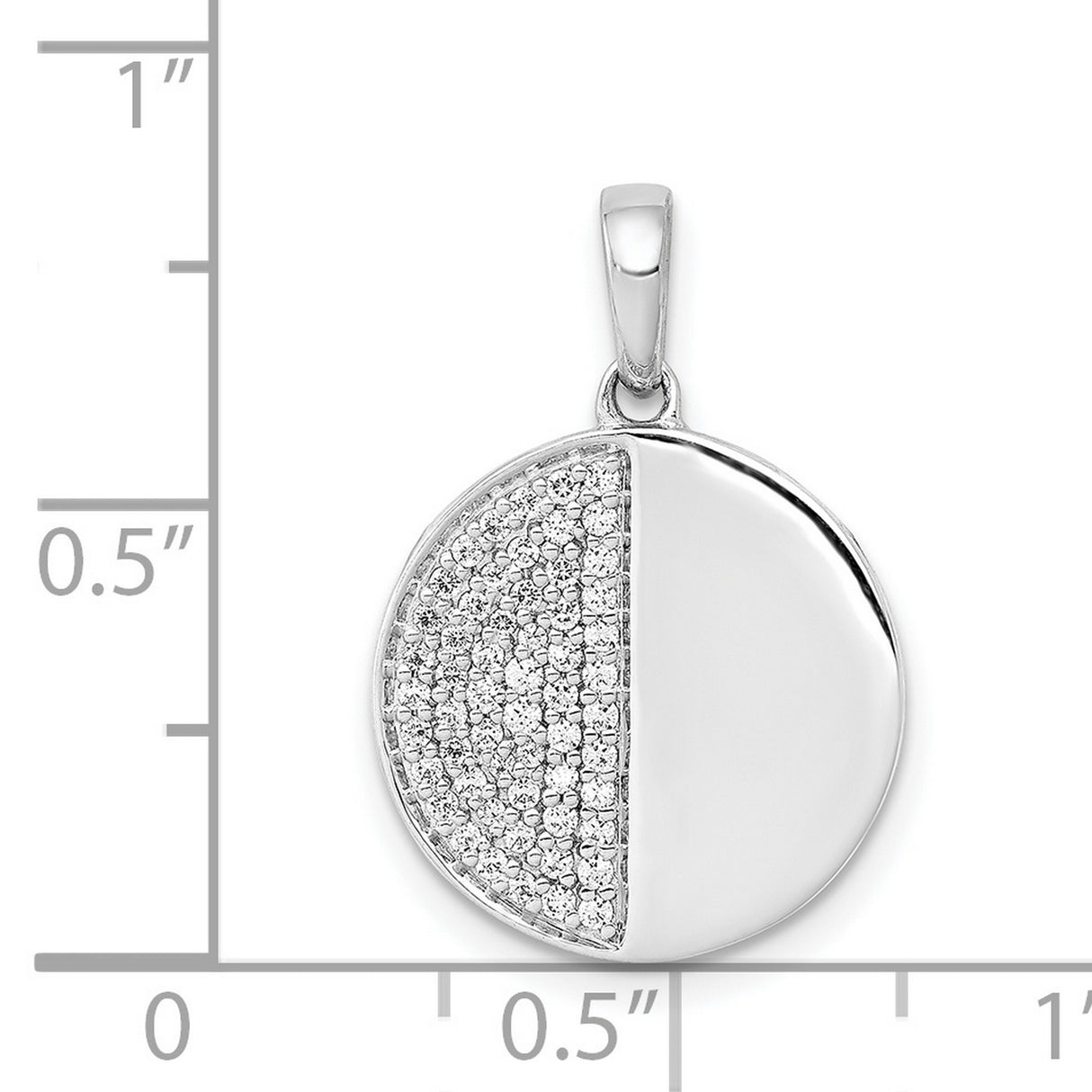 14k White Gold Round Pendant with Half Pave Diamond Accent, Minimalist Balance Design