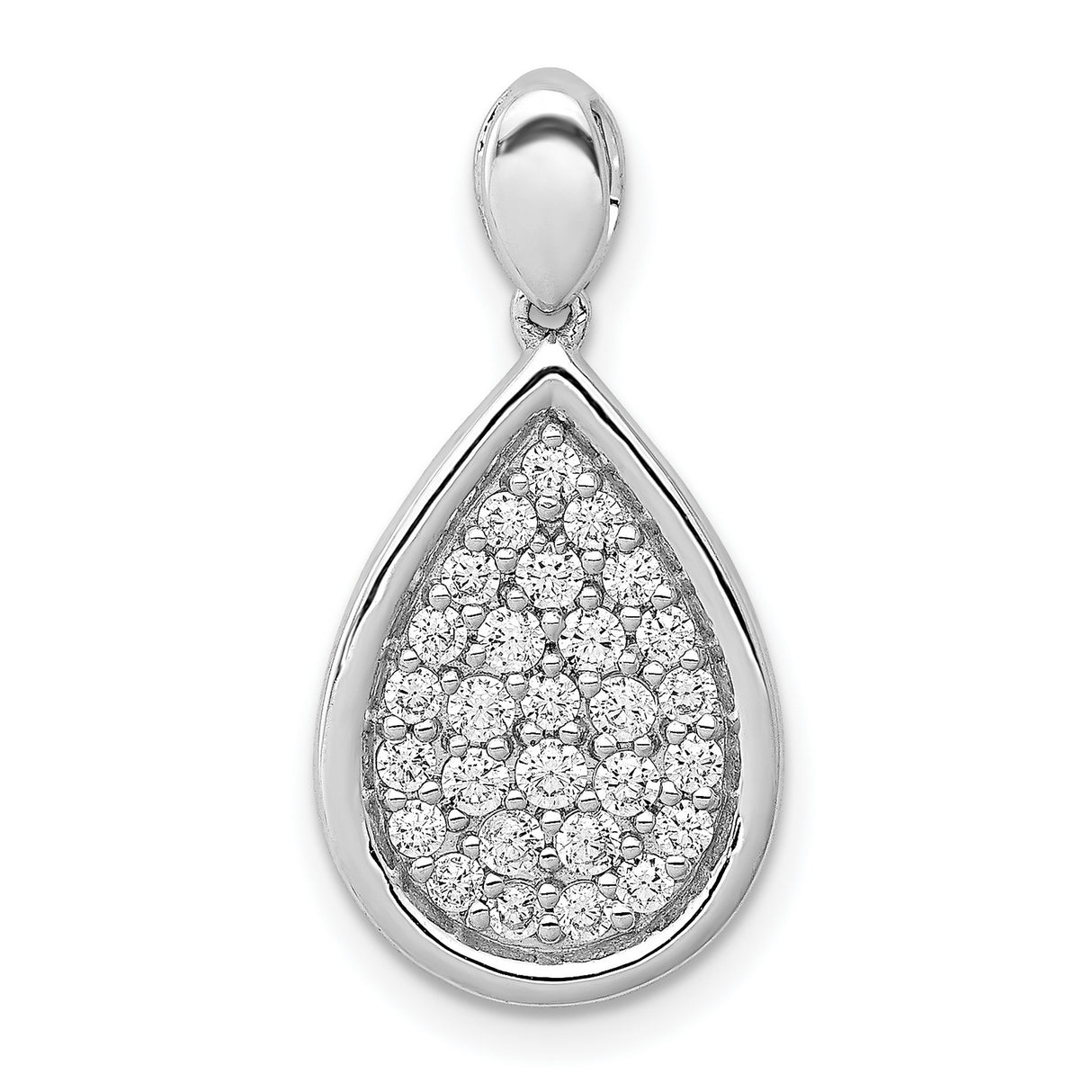 14k White Gold Teardrop Pendant with Pavé-Set Round Diamonds, Drop Charm Jewelry for Women