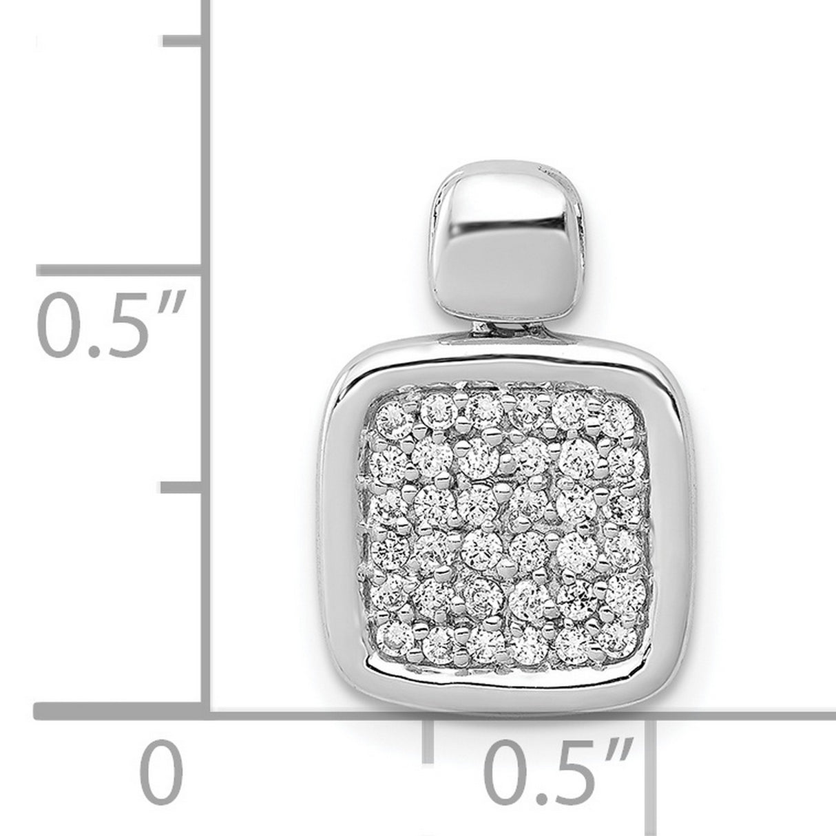 14k White Gold Diamond Square Pendant with Pavé Setting, Modern Jewelry Charm