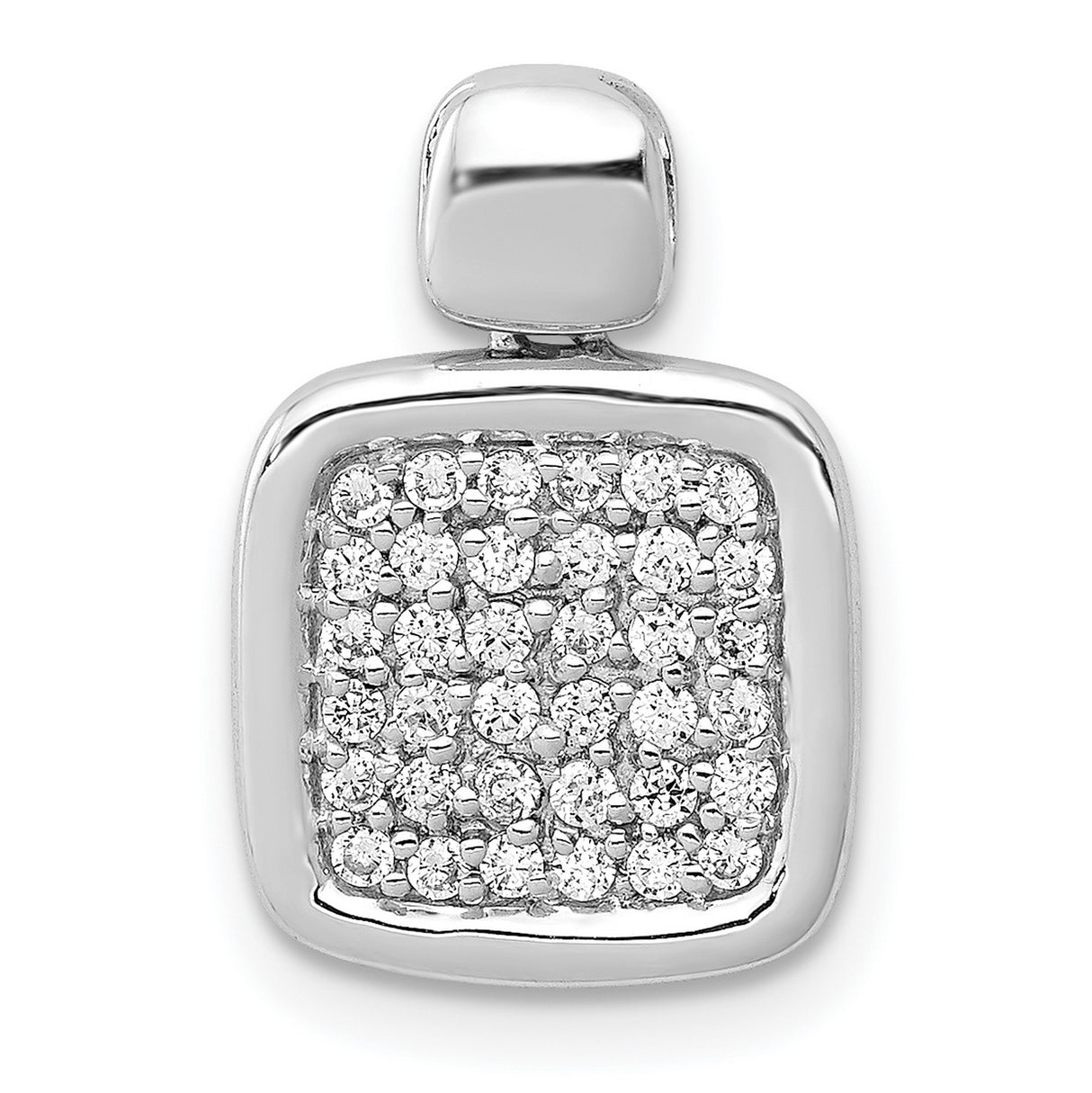 14k White Gold Diamond Square Pendant with Pavé Setting, Modern Jewelry Charm