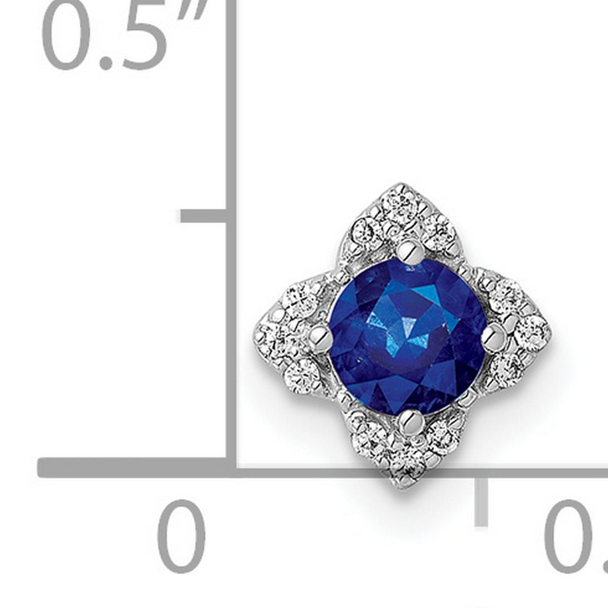 14k White Gold Stud Earrings with Round Sapphire Center and Diamond Floral Halo