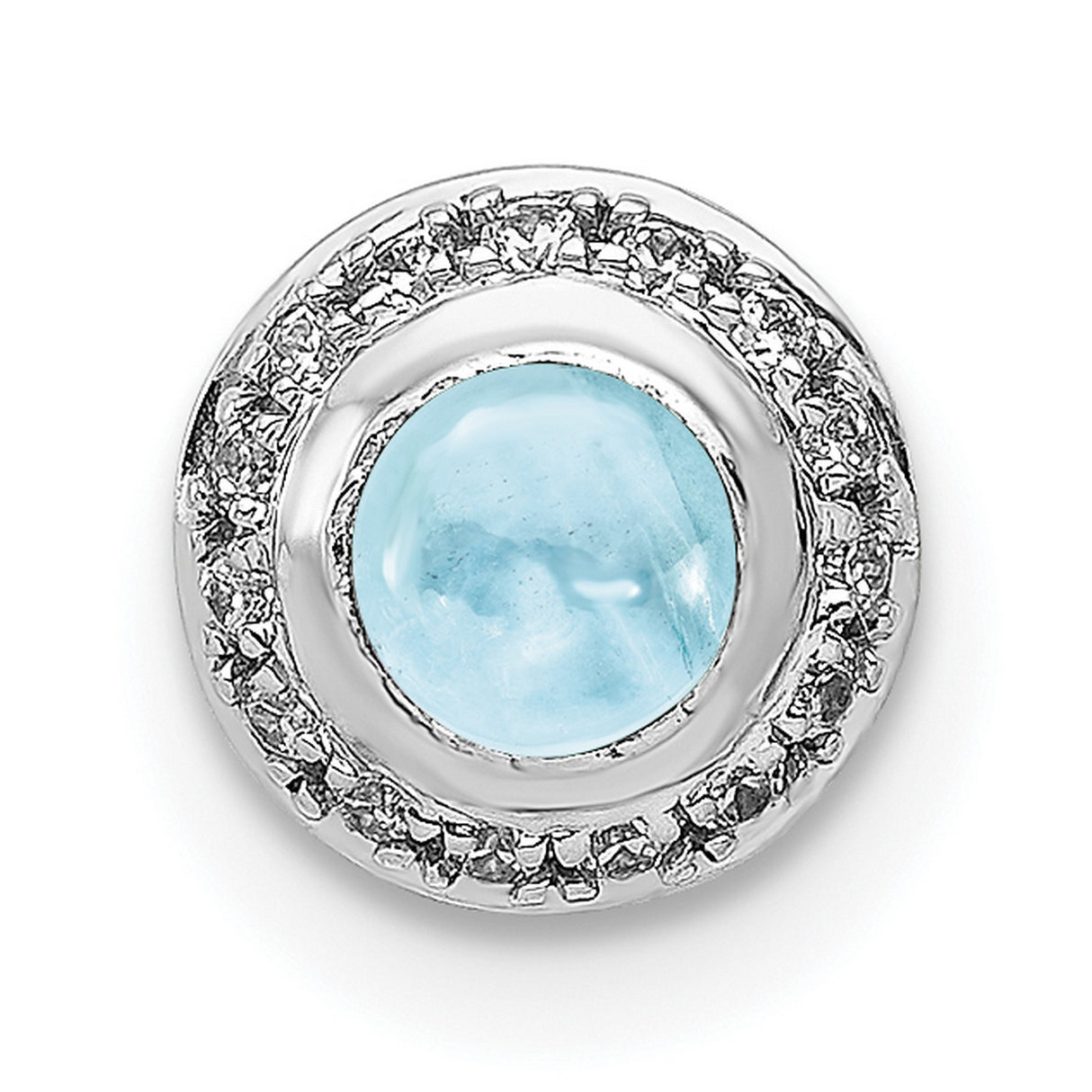 14k White Gold Pendant with Aquamarine and Diamond Halo, Circular Design for Women