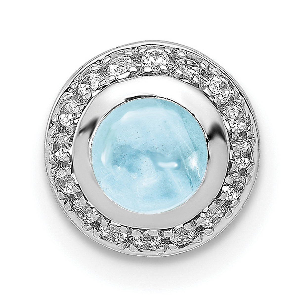 14k White Gold Pendant with Aquamarine and Diamond, Round Halo Design