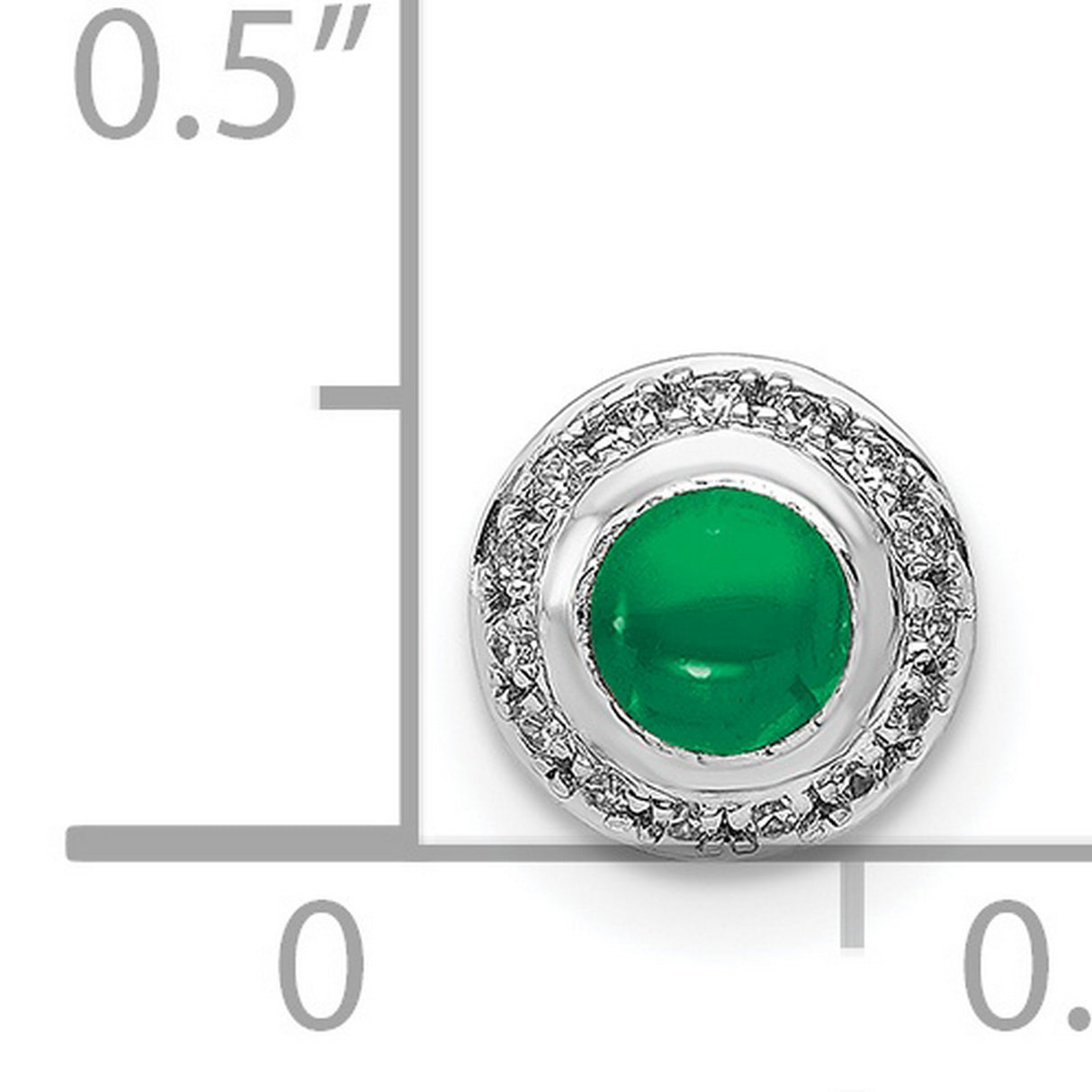 14k White Gold Stud Earrings with Round Emerald Center and Diamond Halo for Women