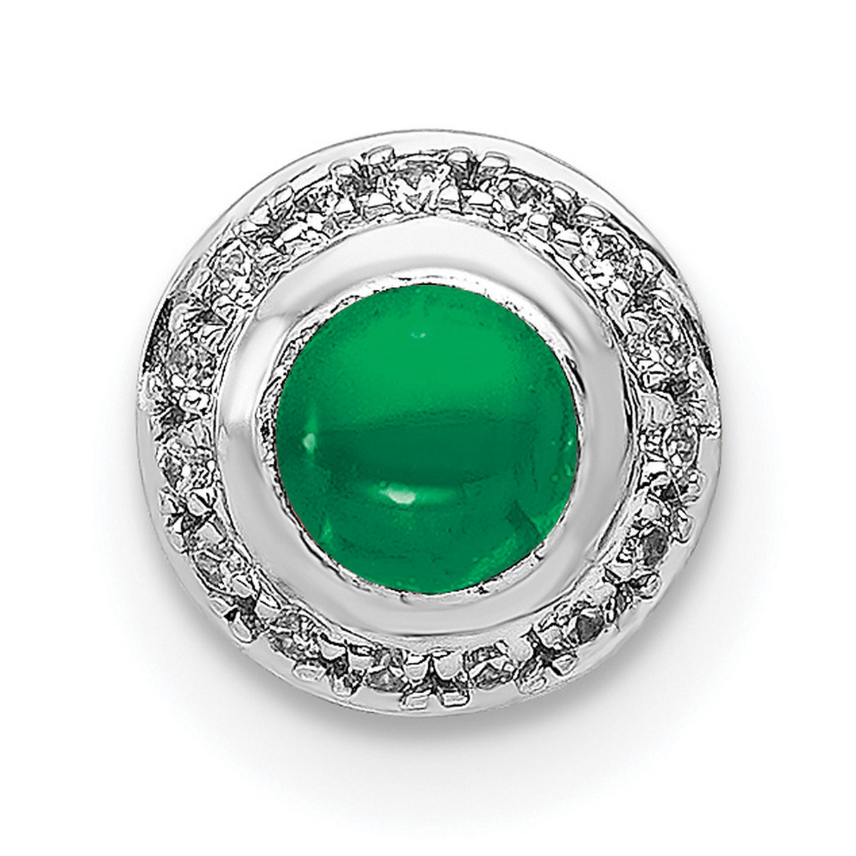 14k White Gold Stud Earrings with Round Emerald Center and Diamond Halo for Women