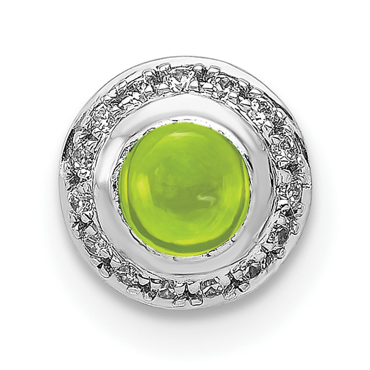 14k White Gold Peridot Pendant with Diamond Accents, Halo Design, August Birthstone for Women