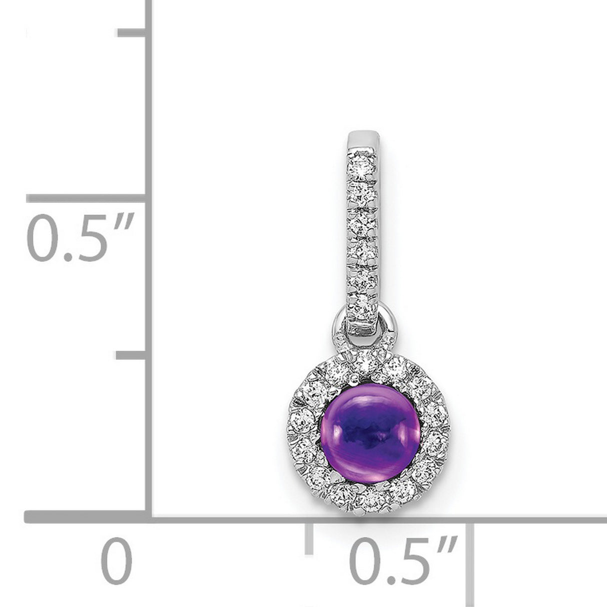 14k White Gold Amethyst Pendant with Diamond Halo, Round Cabochon February Birthstone Charm