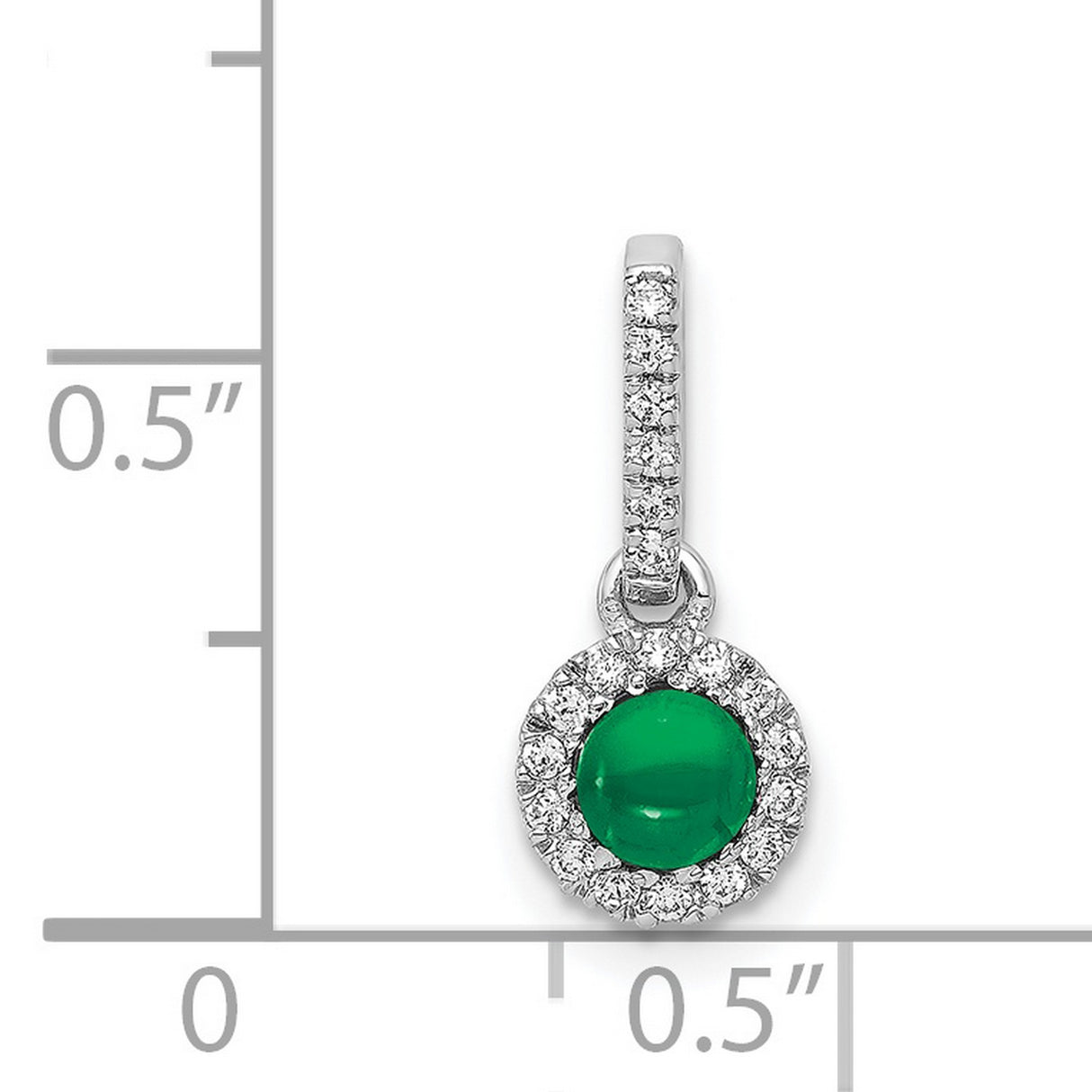 Halo Diamond and Cabochon .47 Emerald Charm Pendant in Real 14k White Gold