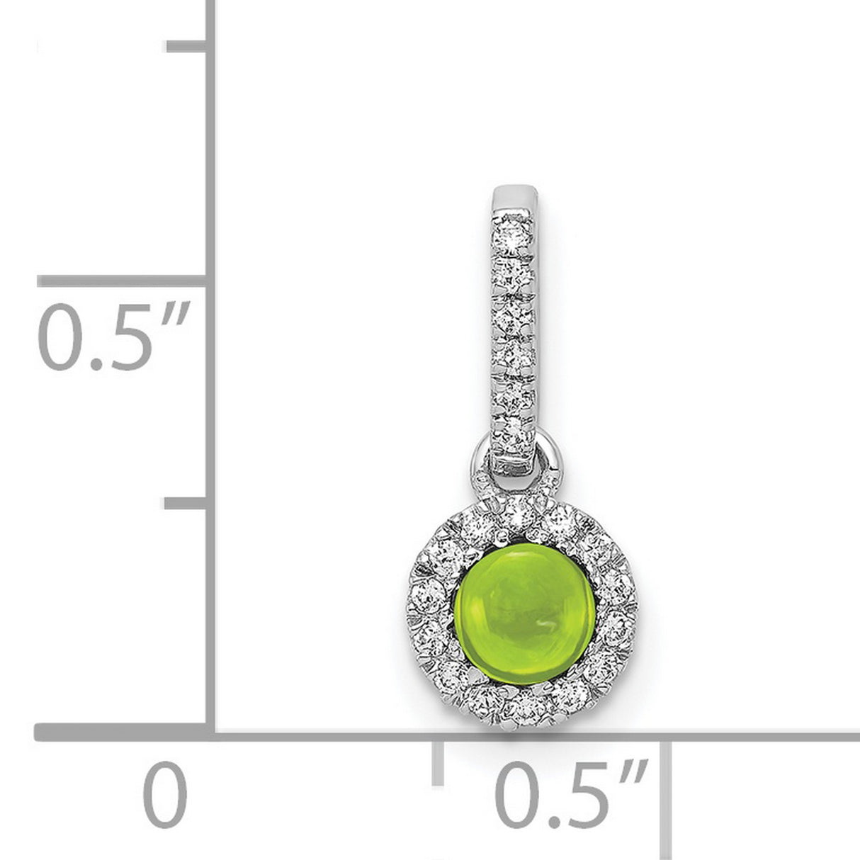 Diamond and Cabochon .47 Peridot Charm Pendant in Real 14k White Gold