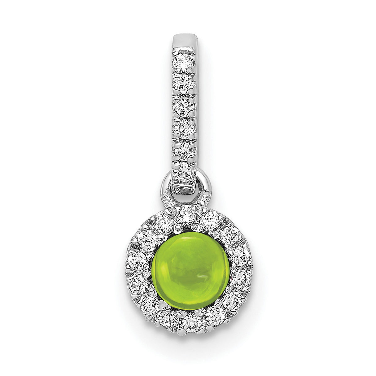 Diamond and Cabochon .47 Peridot Charm Pendant in Real 14k White Gold